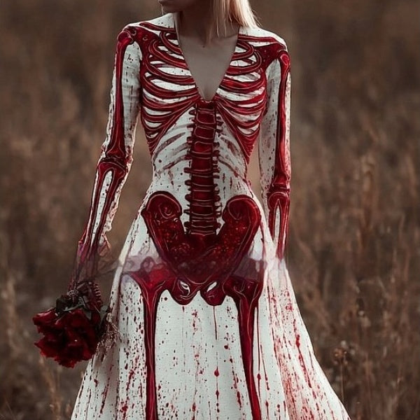 Damenkleid Maxi mit Halloween-Hexenmotiv – Gerader Schnitt für den Herbst