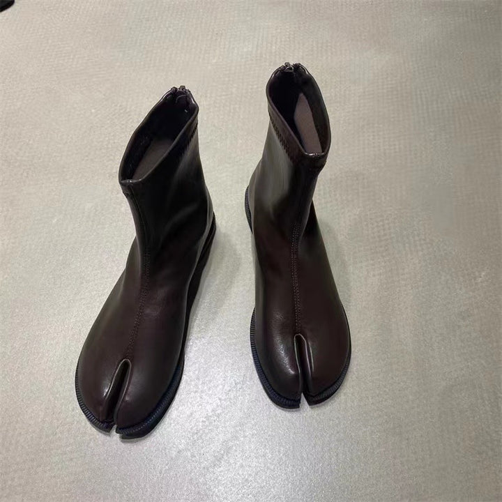 Damenstiefel mit getrennter Zehenpartie im Retro-Stil – Reißverschluss hinten, britische Inspiration