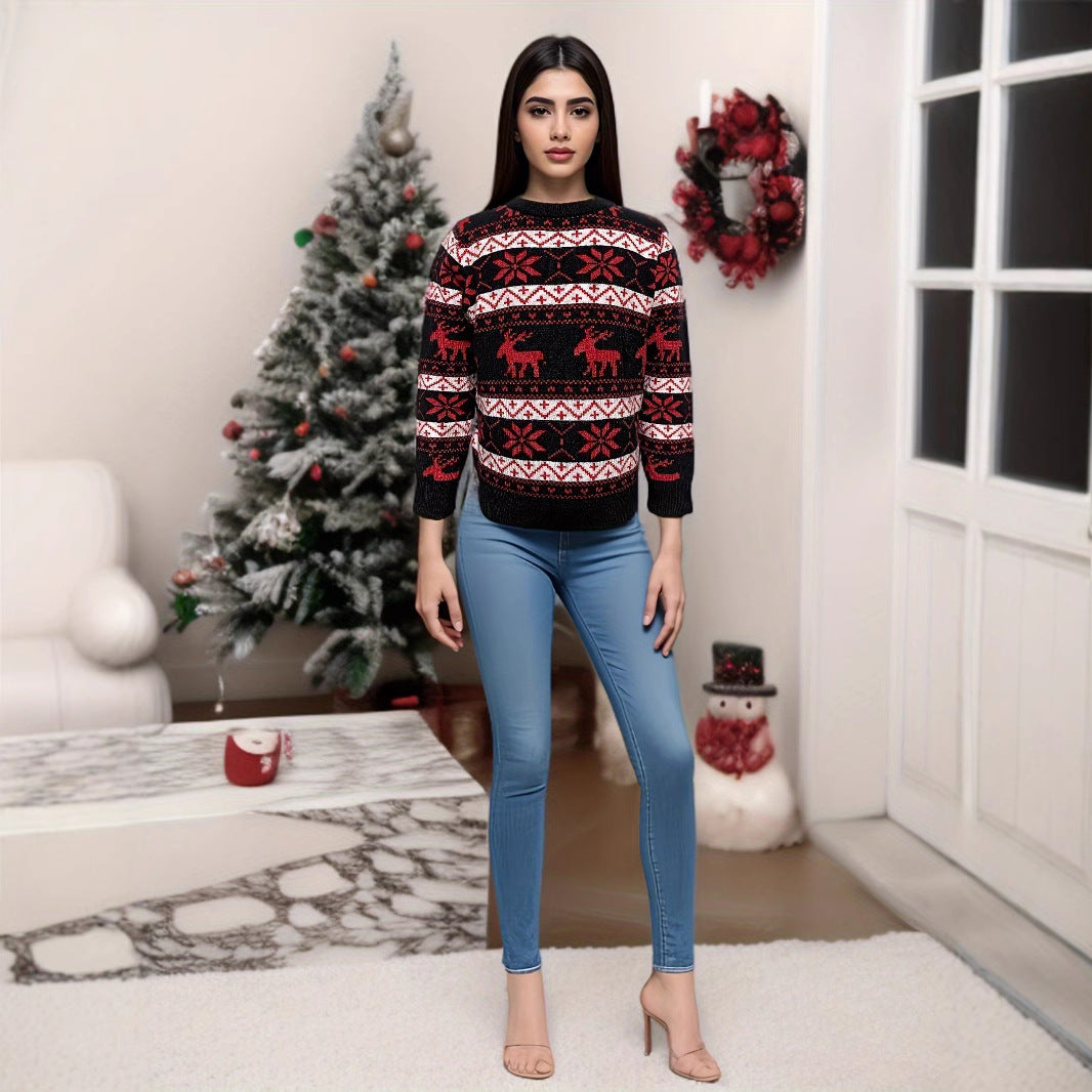 Sweater Unisex Dame med nordisk mønster – afslappet rund hals
