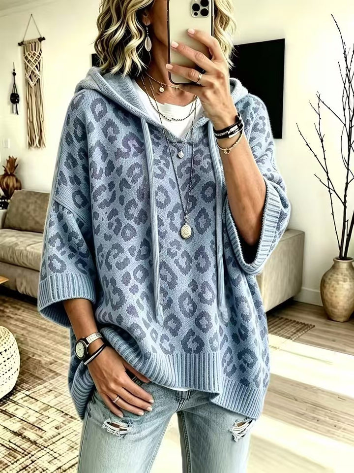 Damen-Kapuzenpullover mit Leopardenmuster – Lässige Strickwaren