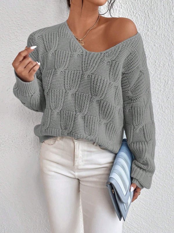 Pull Femme Col V Maille Loose – Silhouette Décontractée
