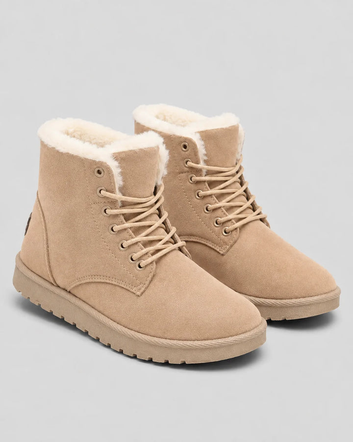 Bottines Femme Hiver – Tige Coton à Lacets, Talon Plat