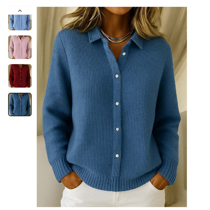 Pull Femme en Maille Boutonné – Col à Revers Décontracté