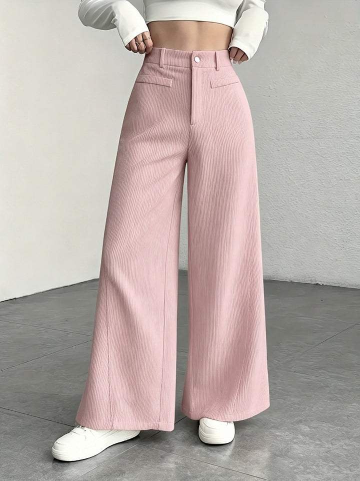 Pantalon Femme Taille Haute Jambe Large – Rayures Verticales Élégantes