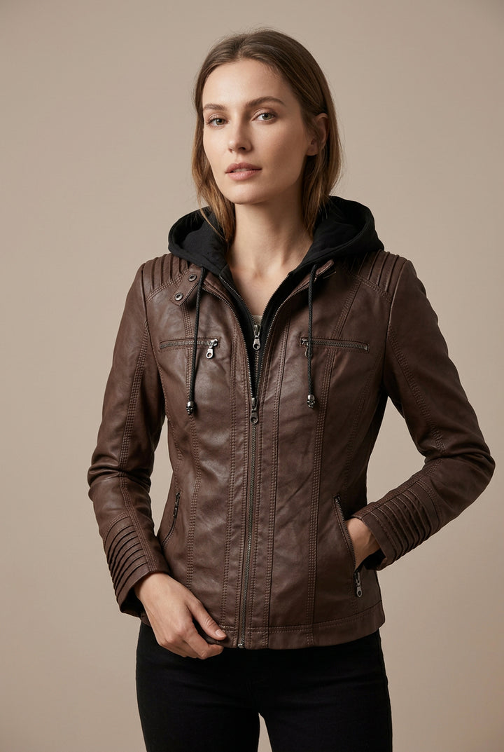 Veste Femme à Capuche – Coupe Motard Moderne Capuche Amovible