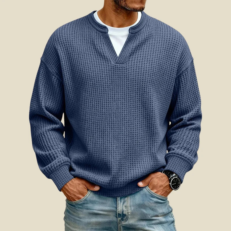 Sweatshirt Homme Maille Gaufrée – Coupe Décontractée Col V