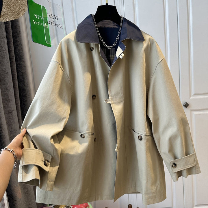 Trench Coat Femme Style Britannique – Détail Col Contrastant