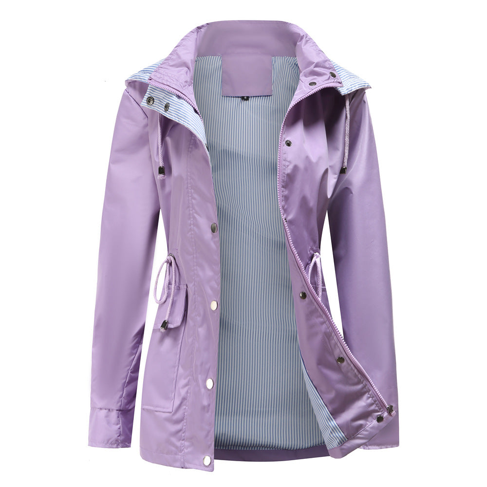 Veste à Capuche Femme – Taille Ajustable &amp; Doublure Rayée