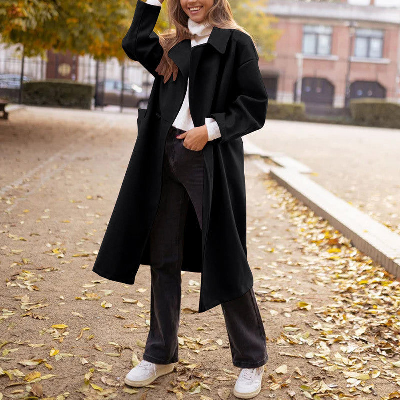 Manteau Long Femme – Coupe Ample Col Tailleur &amp; Boutonnage Élégant