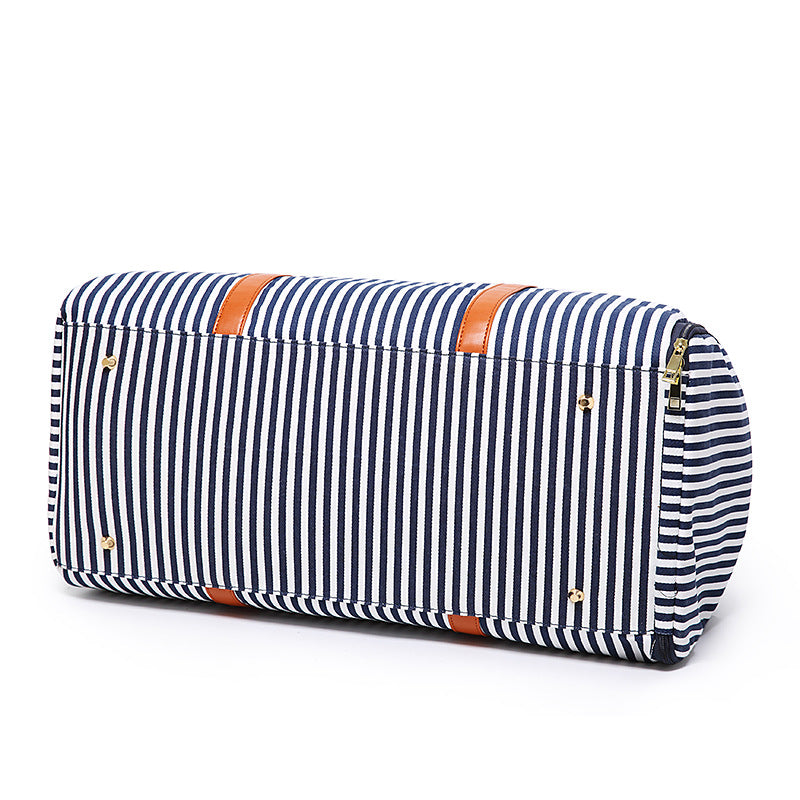 Striped Canvas Tote Bag for Women – Large Capacity with Contrasting Detail