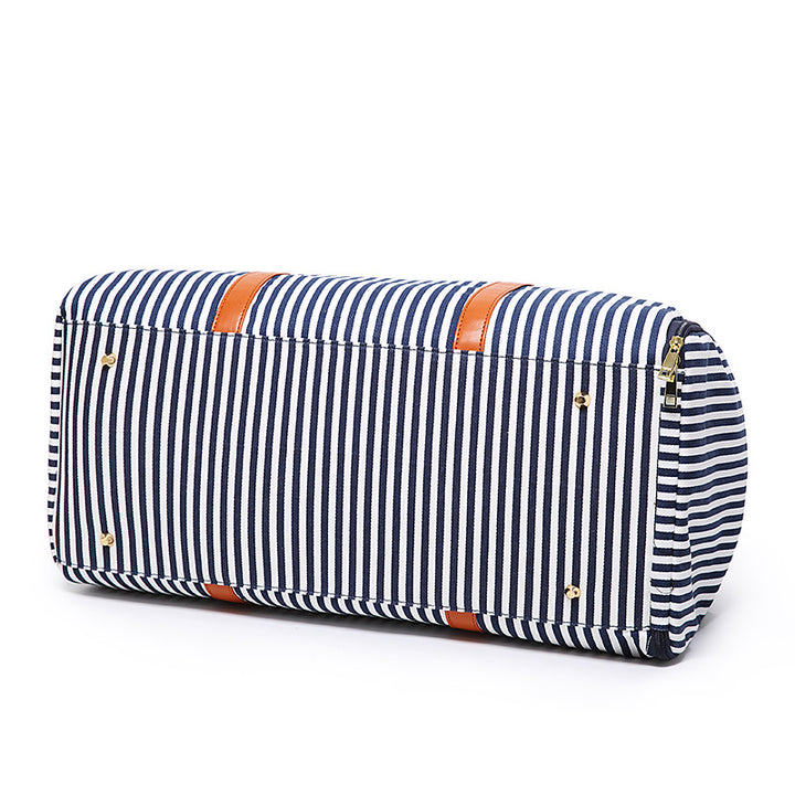 Striped Canvas Tote Bag for Women – Large Capacity with Contrasting Detail