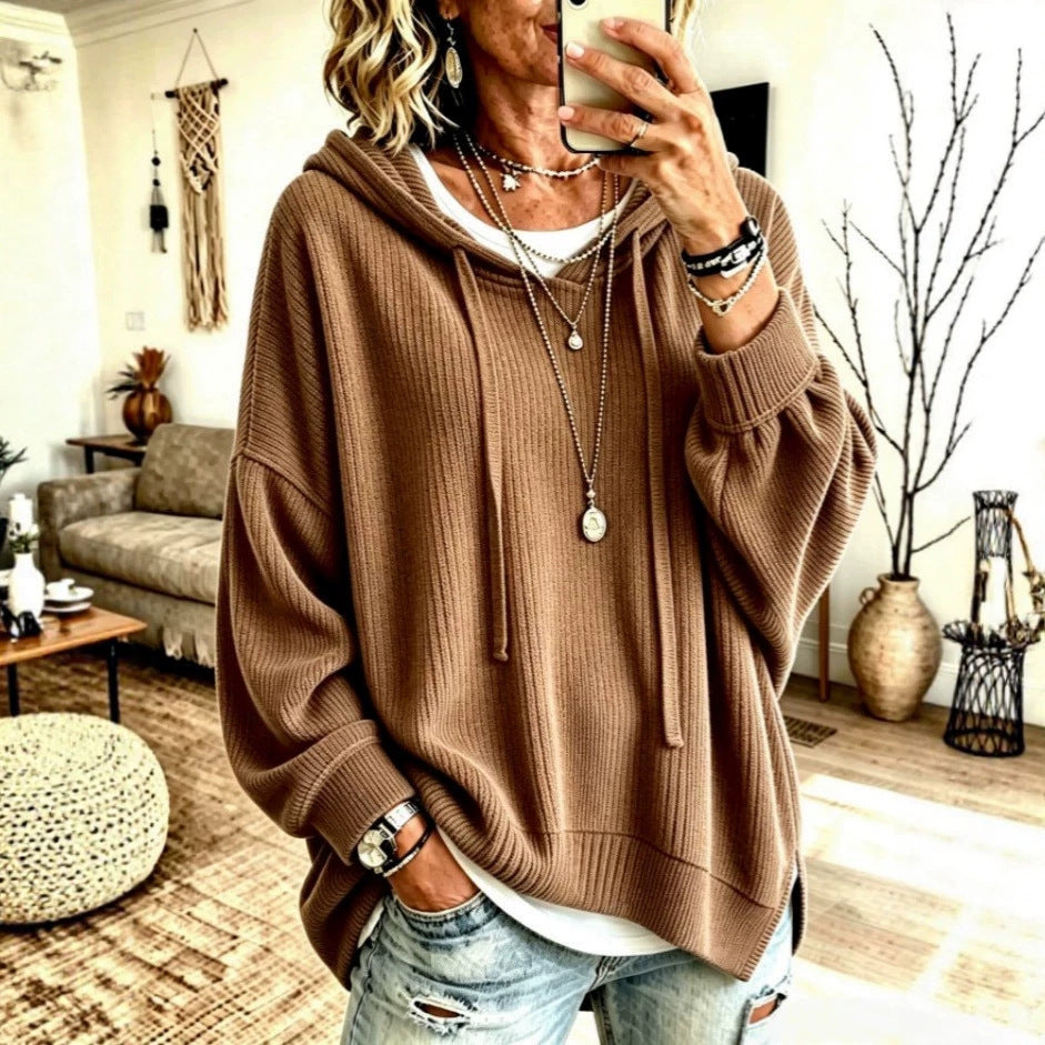 Sweat à Capuche Femme Coupe Oversize – Détail Cordon