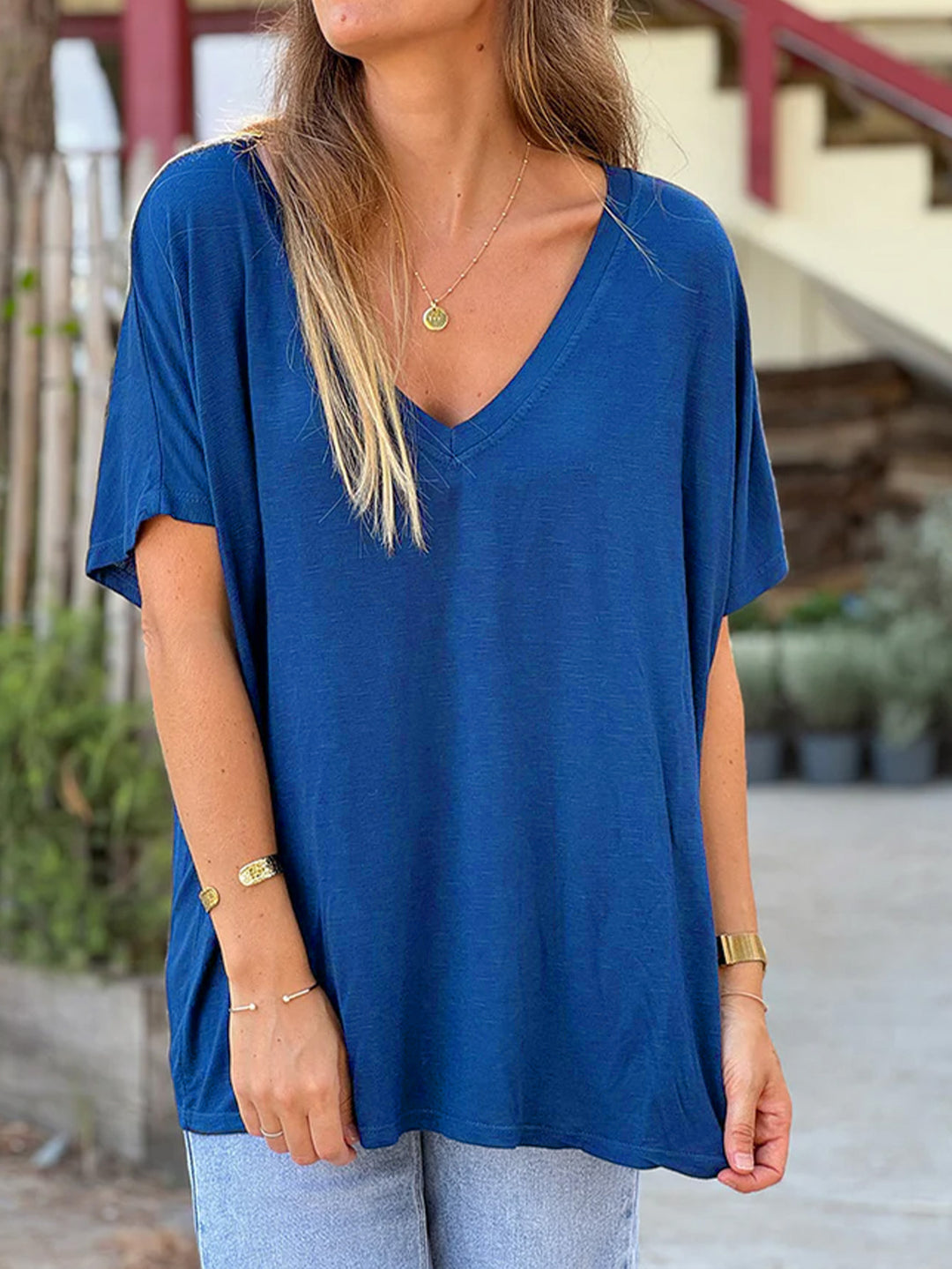 Top Femme Col V Ample – Coupe Décontractée
