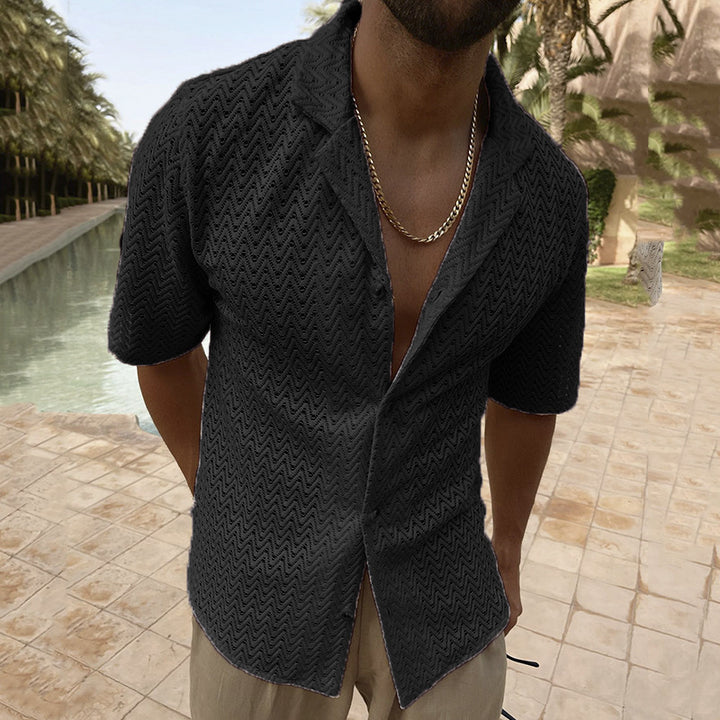 Chemise Homme Col Polo en Dentelle – Manches Courtes Ajourées