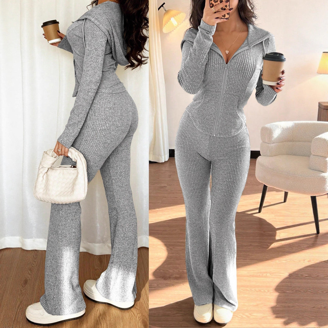 Ensemble Deux Pièces Femme – Veste Manches Longues Décontractée et Pantalon Évasé