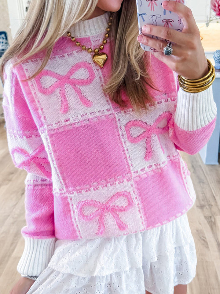 Pull Femme en Maille – Motif Nœud Texturé, Coupe Décontractée