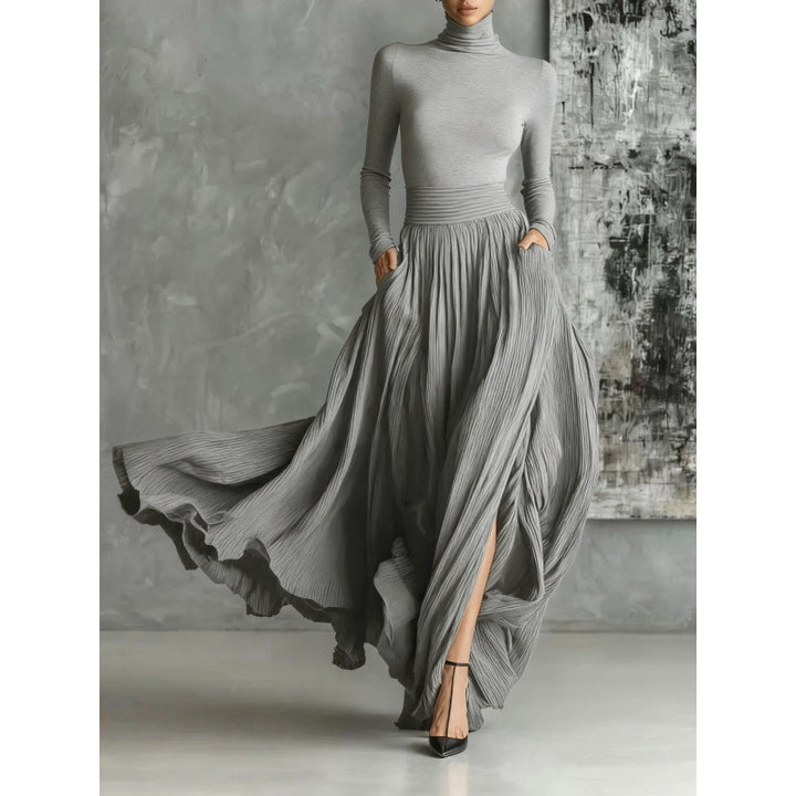 Robe Femme Maxi Rétro – Coupe Cintrée, Plis &amp; Fronces Raffinés