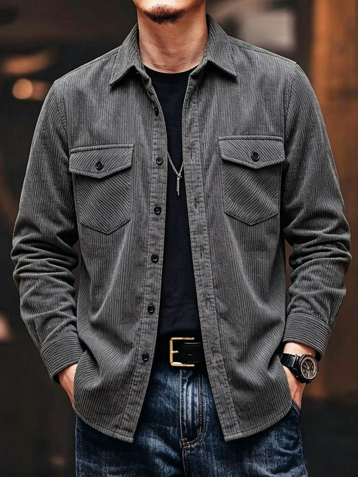 Veste Homme Effet Velours Côtelé – Coupe Ajustée à Col Revers