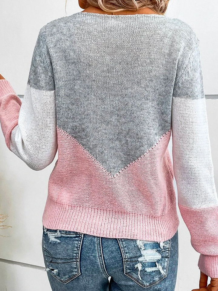 Pull Femme en Maille – Motif Colorblock Contrasté