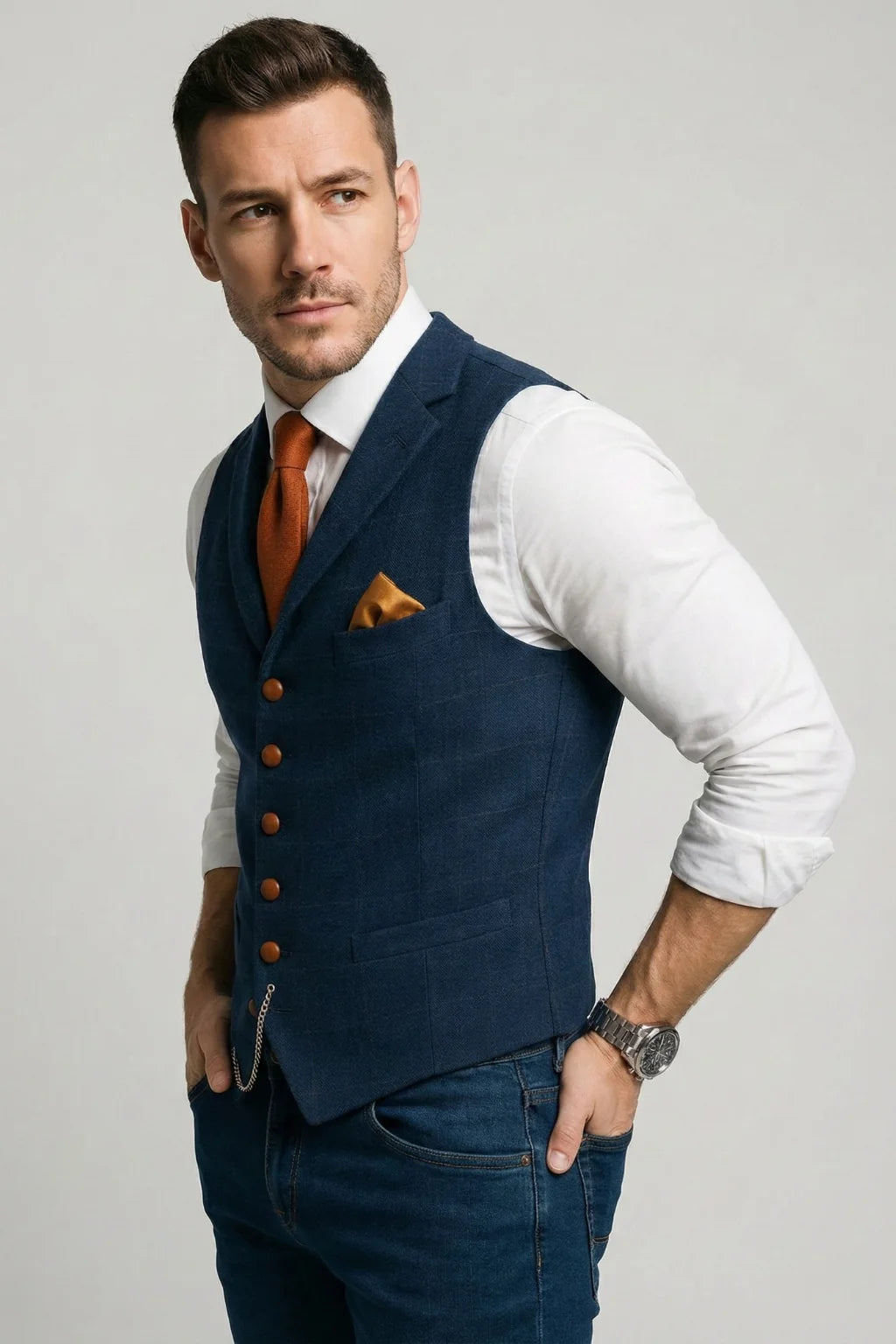 Gilet Homme Slim à Carreaux – Col à Revers Élégant