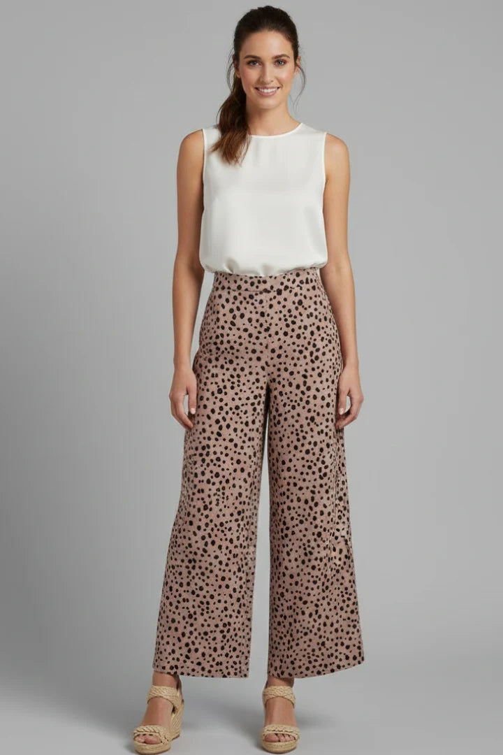 Pantalon Large Femme Imprimé Léopard – Taille Haute Coupe Swing