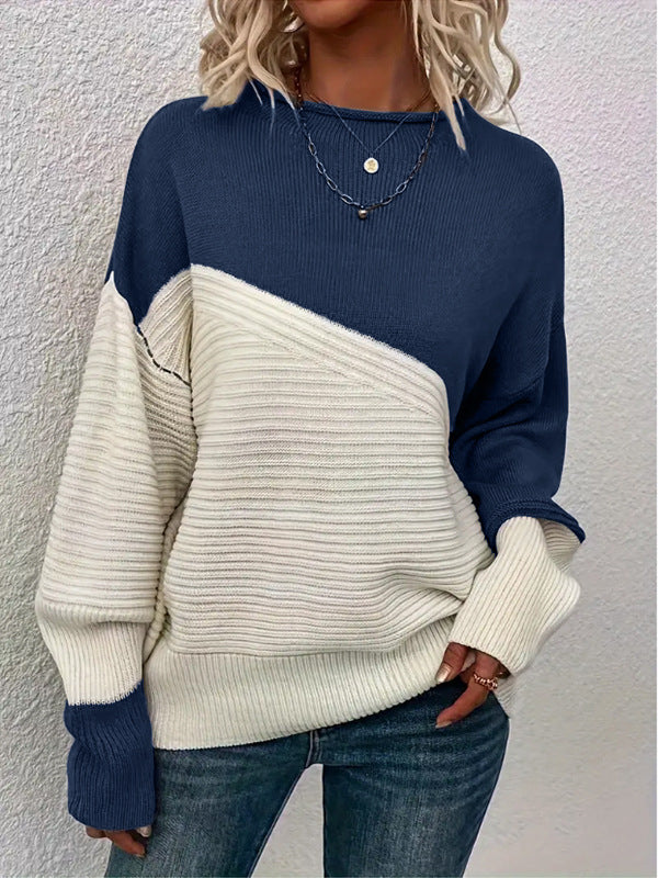 Pull Femme en Maille – Coupe Ample à Blocs de Couleur