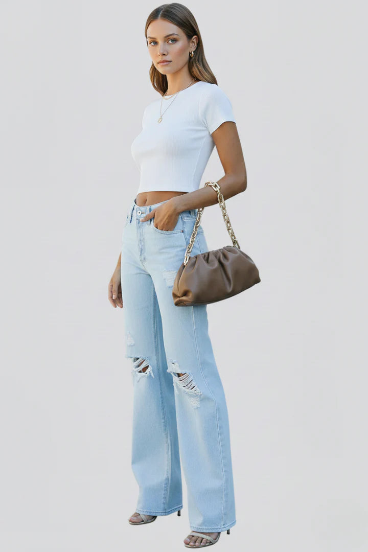 Weite Damenjeanshose aus Denim – Lässiger, gewaschener Schnitt