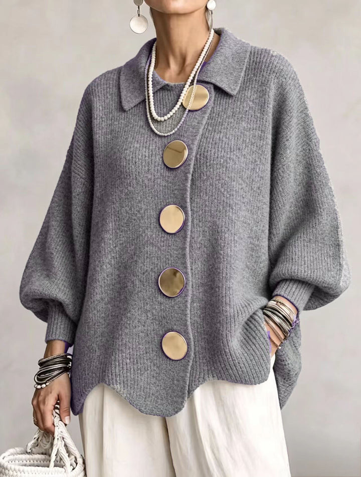 Cardigan Femme en Maille – Coupe Ample à Col Revers Boutonné