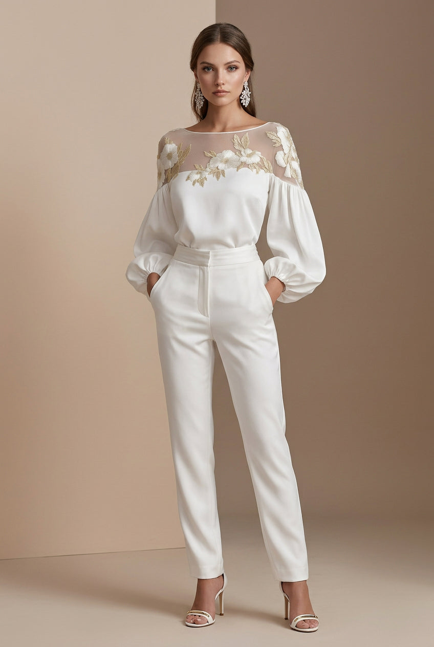 Blouse Femme Avec Empiècement Résille – Motif Fleuri Fluide