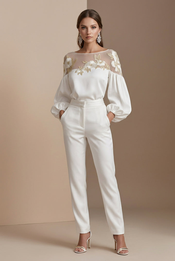 Blouse Femme Avec Empiècement Résille – Motif Fleuri Fluide