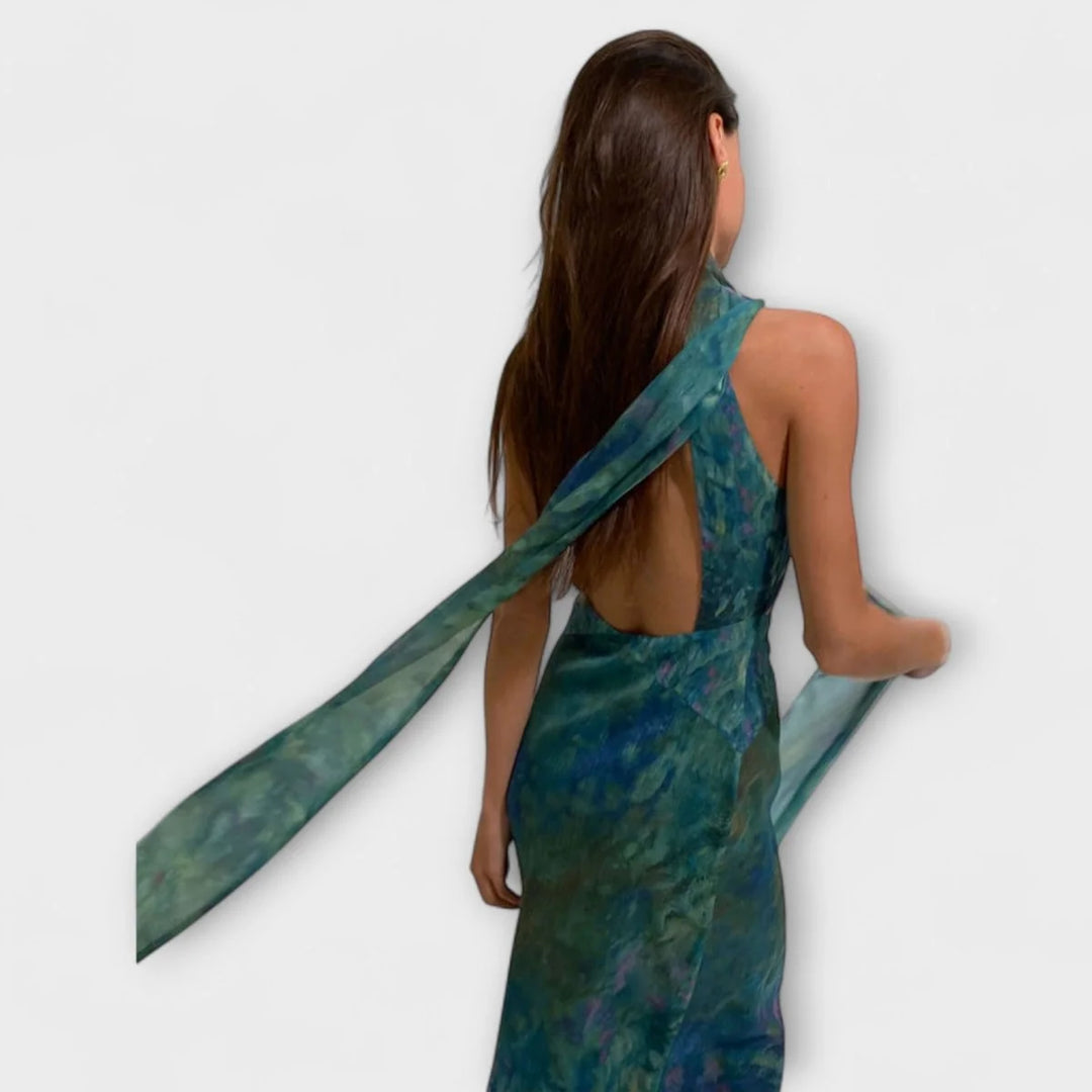 Langärmloses Damenkleid mit freiem Rücken – ausgestelltes Design mit Schleifendetail