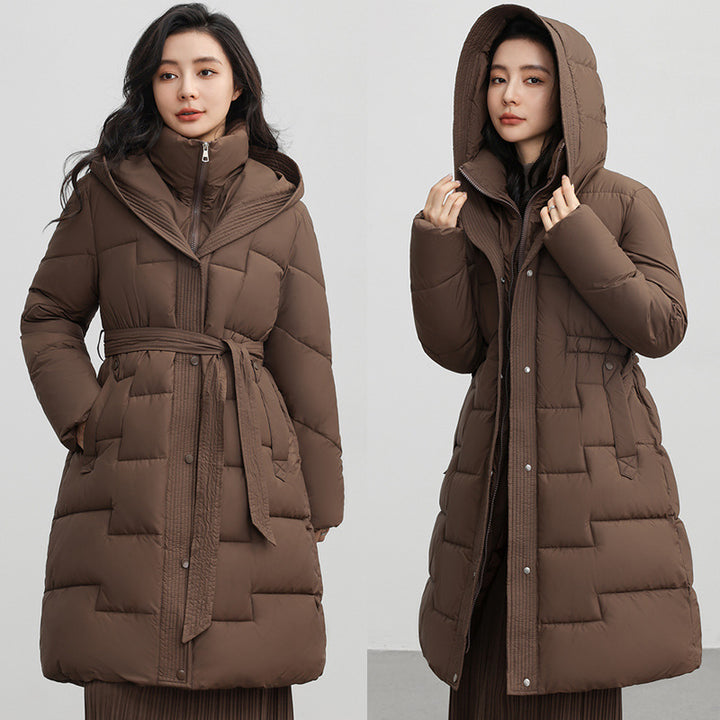 Manteau Femme à Capuche Ceinturé – Puffer Longueur Mi-longue