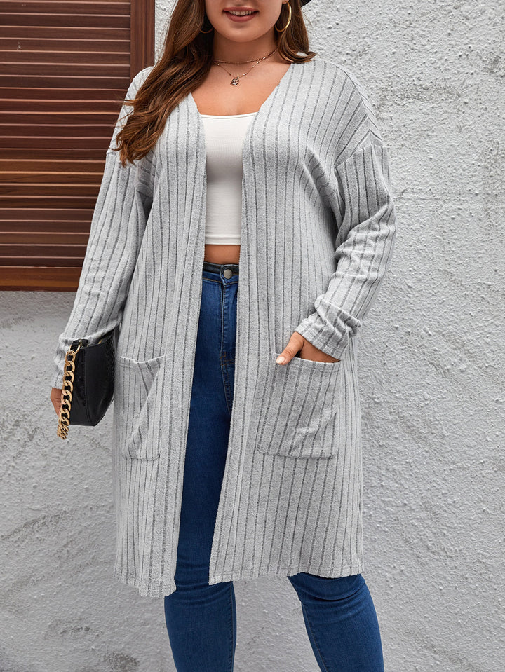Cardigan Femme en Maille Côtelée – Coupe Longue Décontractée avec Poches