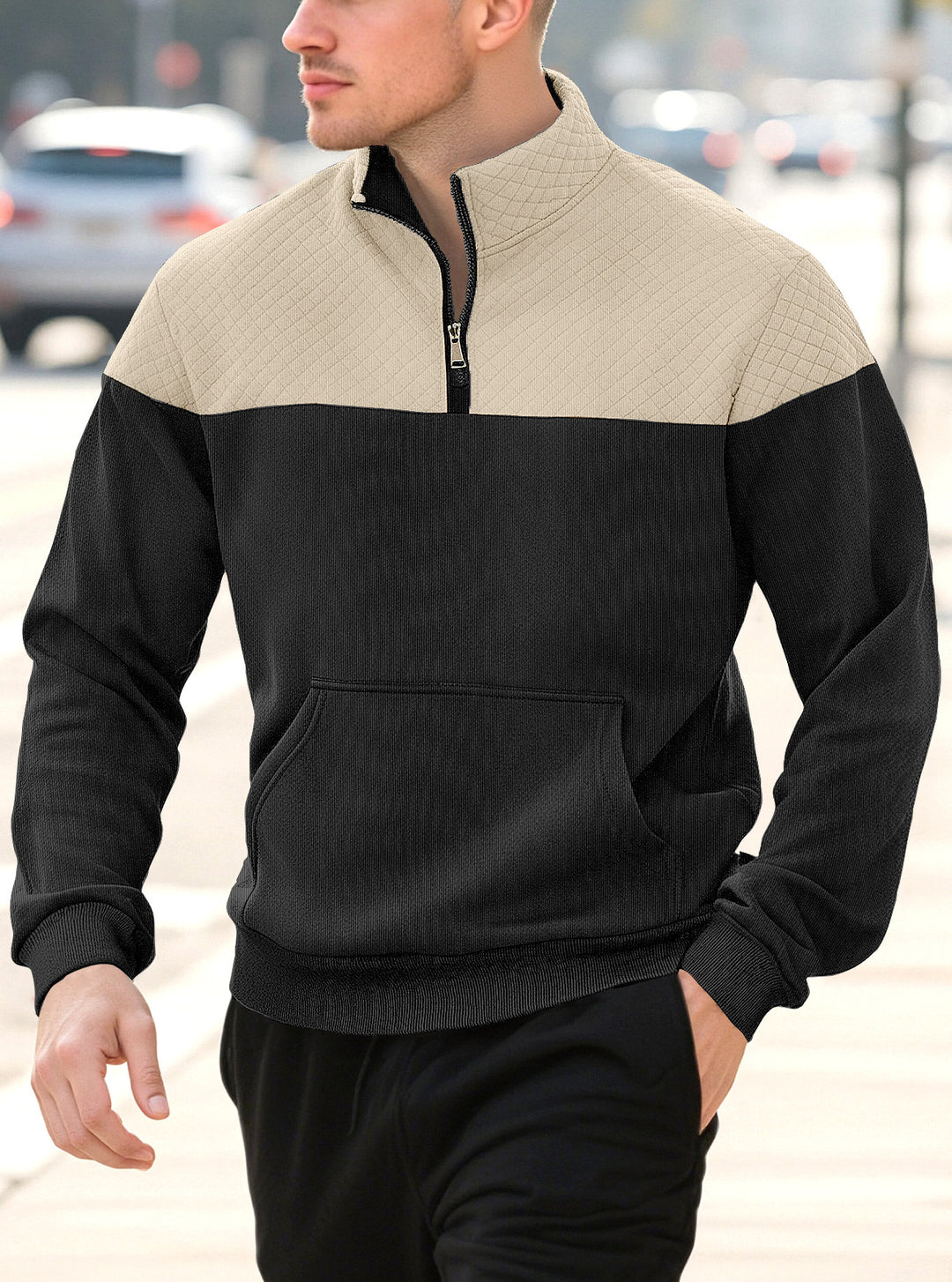 Herren-Pullover aus Strickwaren mit Reißverschluss – minimalistische lange Ärmel