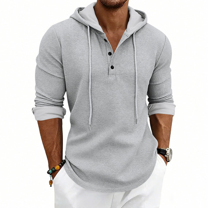 Henley-sweatshirt til mænd med afslappet pasform - retrostil og lange ærmer