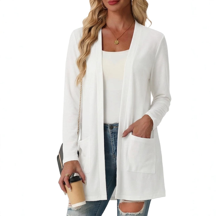 Cardigan Femme Long Ouvert en Maille – Poches Plaquées