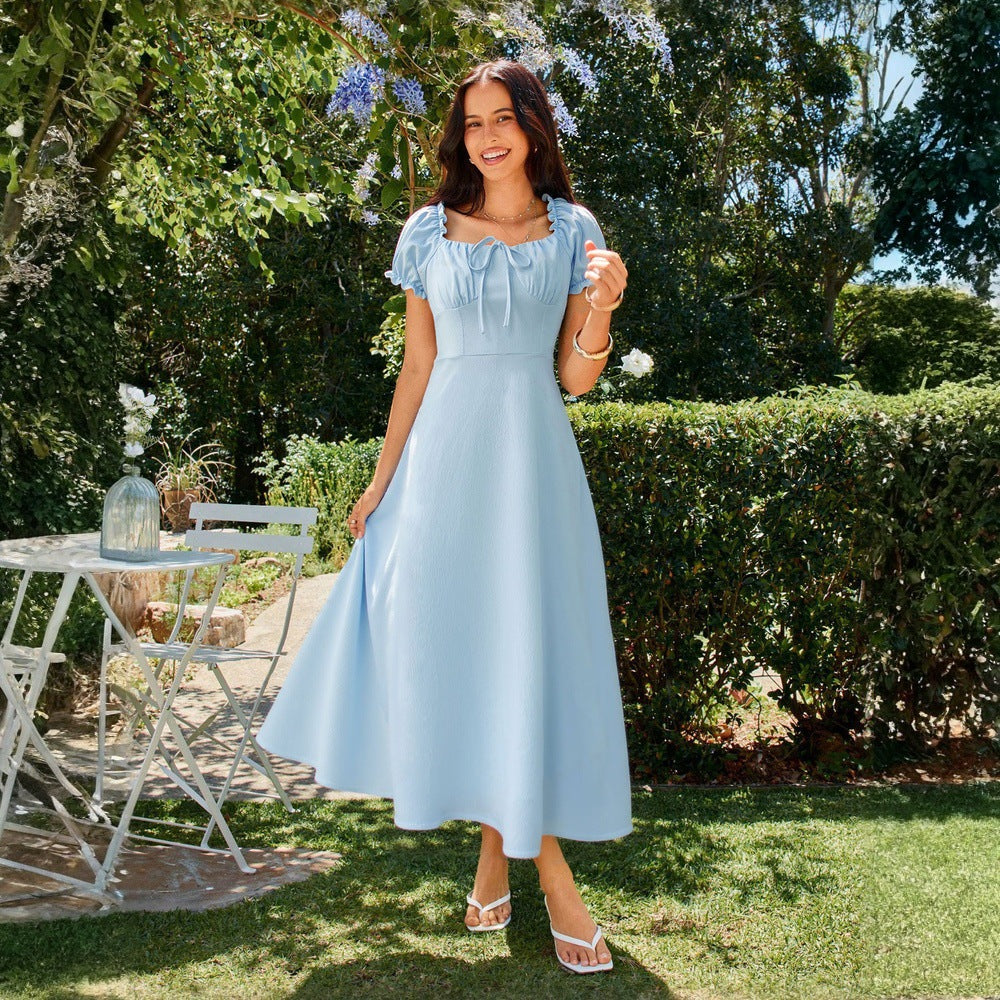 Robe Femme Midi – Encolure Carrée &amp; Taille Lacée