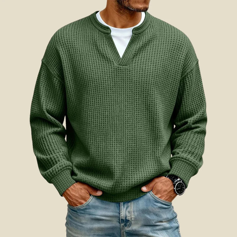 Sweatshirt Homme Maille Gaufrée – Coupe Décontractée Col V