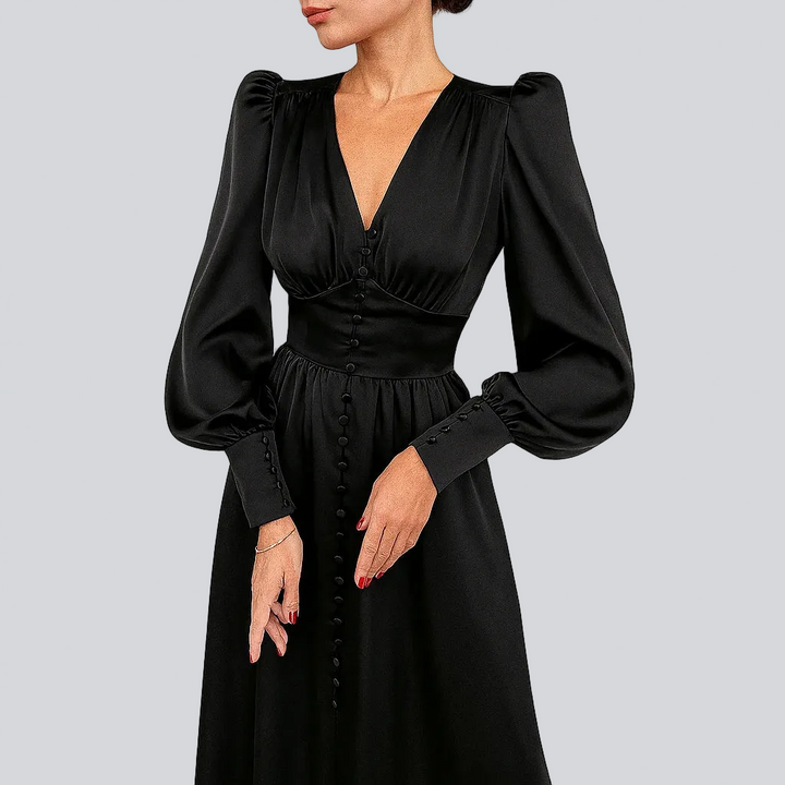 Satin-Midikleid für Damen – Laternenärmel, taillierter Schnitt