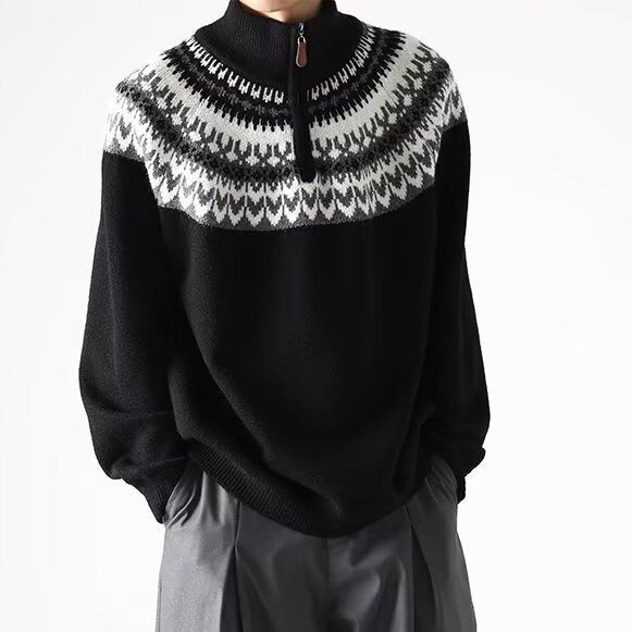 Retro-Herren-Pullover mit Reißverschlusskragen – lässige Strickwaren