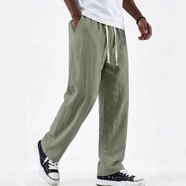 Pantalon Large Homme Coton-Lin – Coupe Ample à Taille Cordon