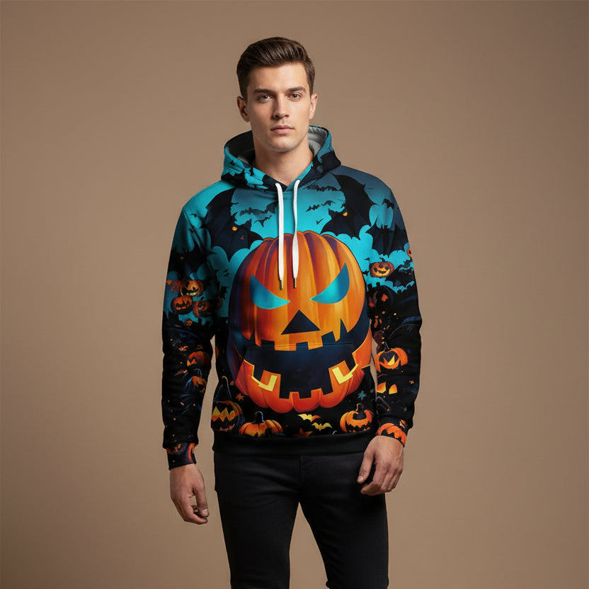 Sweat à Capuche Homme Halloween 3D – Coupe Ample Motif Citrouille