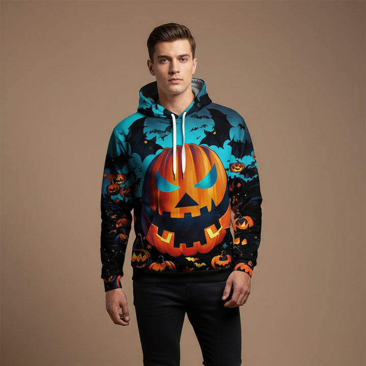 Sweat à Capuche Homme Halloween 3D – Coupe Ample Motif Citrouille