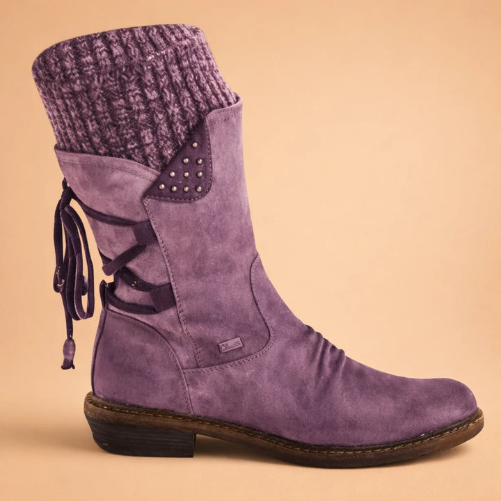 Damenstiefel mit weichem Schaft – niedriger Absatz, runde Zehenkappe, Martens-Stil