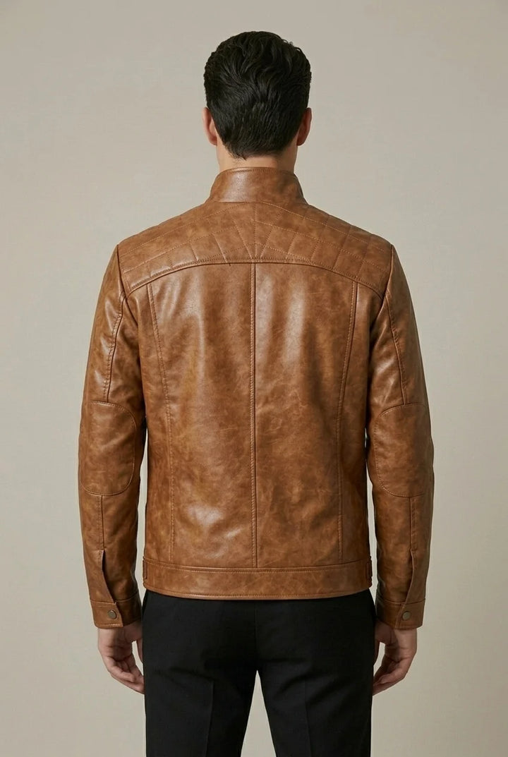 Veste Homme Col Montant – Fermeture Zippée Finition Similicuir