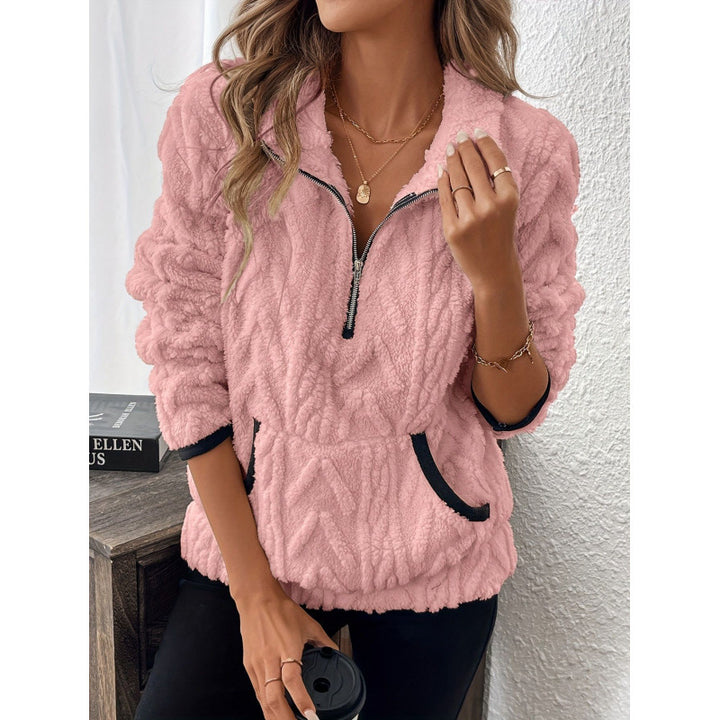 Sweater til dame med halv lynlås i blød strik - Tekstureret finish