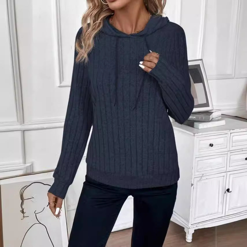 Damen-Kapuzenpullover mit Struktur – Lässiger 3D-Rippstrick