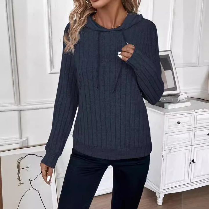 Damen-Kapuzenpullover mit Struktur – Lässiger 3D-Rippstrick