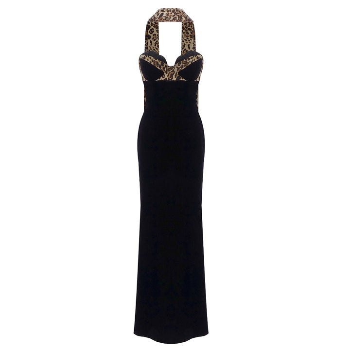 Vestito da donna aderente in velluto – dettaglio leopardato senza spalline