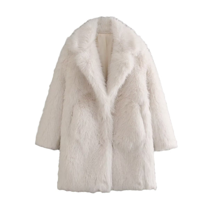 Manteau Femme Mi-Long Effet Peluche – Coupe Ample avec Poches